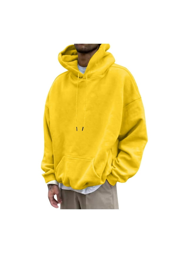 Mens Oversized Hoodie Baggy Pullover Hoodie Plain Casual Hooded Sweatshirts Long Sleeve Sweater Plus Size Fall Winter Drawstring Hoody with Front Pocket Outdoor Hooded Top Sportswear
