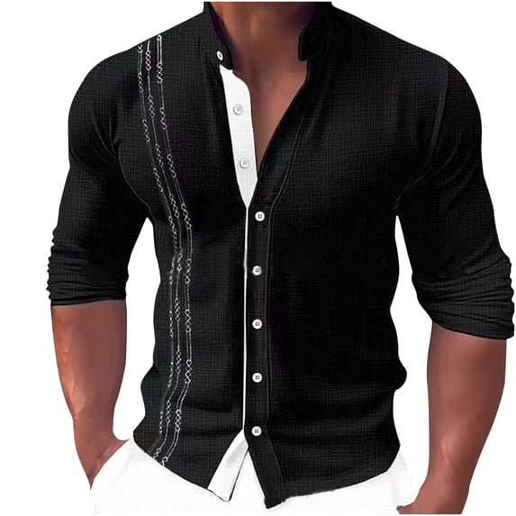 Mens Oversized Hoodie Clearance Shirts for Men Under $5 Embroidered Shirt Long Sleeve Lapel Beach Cardigan Bottom Shirt