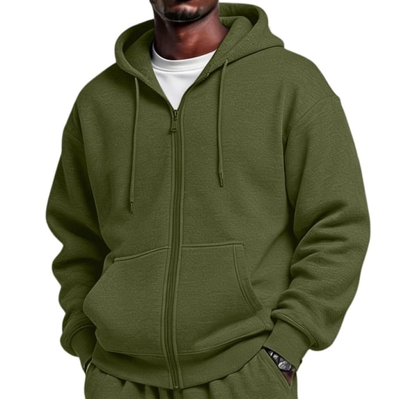 Mens Oversized Hoodies Fall Sweatshirt Winter Fleece Hooded Collar Drawstring Pullover With Pockets Army Green L
