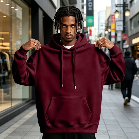 Mens Oversized Hoodies Fall Sweatshirt Winter Fleece Hooded Collar Drawstring Pullover With Pockets