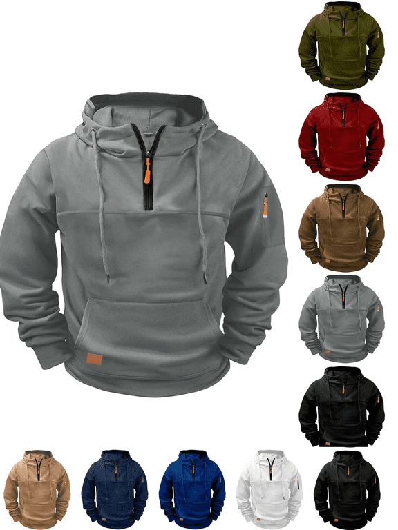 Mens Oversized Hoodies Fleece Lined Sweatshirts Fall Winter Hooded Collar Drawstring Pullover with Pockets