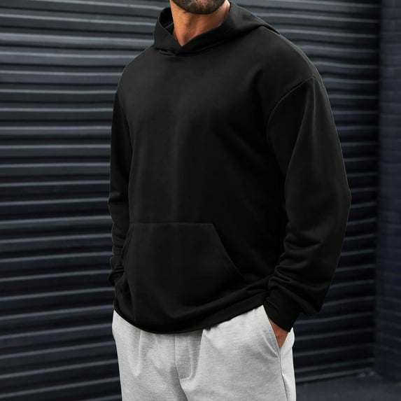Mens Oversized Hoodies, Loose Casual Solid Color Basic Sweatshirt Hooded, Fall Trendy Pullover Tops Black S