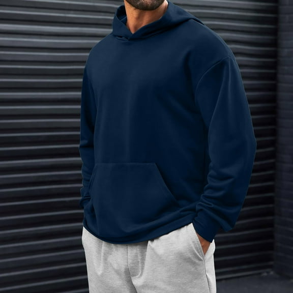 Mens Oversized Hoodies, Loose Casual Solid Color Basic Sweatshirt Hooded, Fall Trendy Pullover Tops Navy S