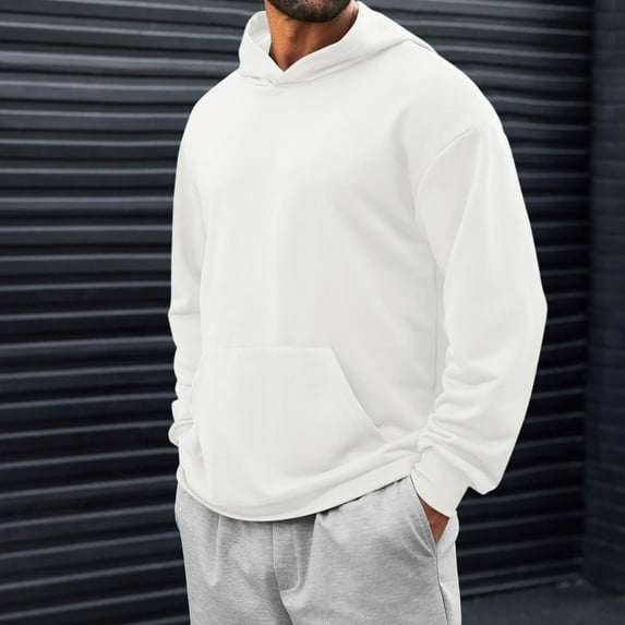 Mens Oversized Hoodies, Loose Casual Solid Color Basic Sweatshirt Hooded, Fall Trendy Pullover Tops White L