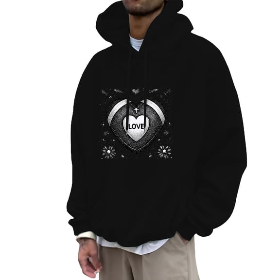 Mens Oversized Hoodies Solid Pullover Lined Long Sleeve Sweatshirts Casual Tops with Pocket, Drawstring Hood & Sweatshirts With Football Print (Black-b, XL)