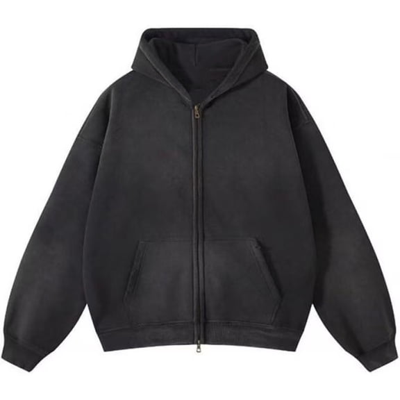 Mens Oversized Hoodies Streetwear Unisex Vintage Hoodies Zip Up Acid Wash Sweatshirt for Men Heavyweight,L