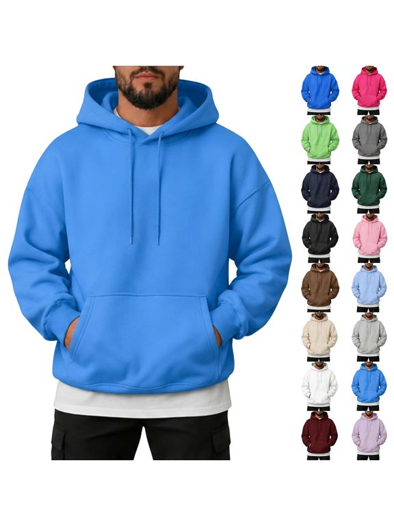 Mens Oversized Hoodies Sweatshirts, Fall Winter Hooded Collar Drawstring Pullover With Pocket for Workout Gym Blue 5XL