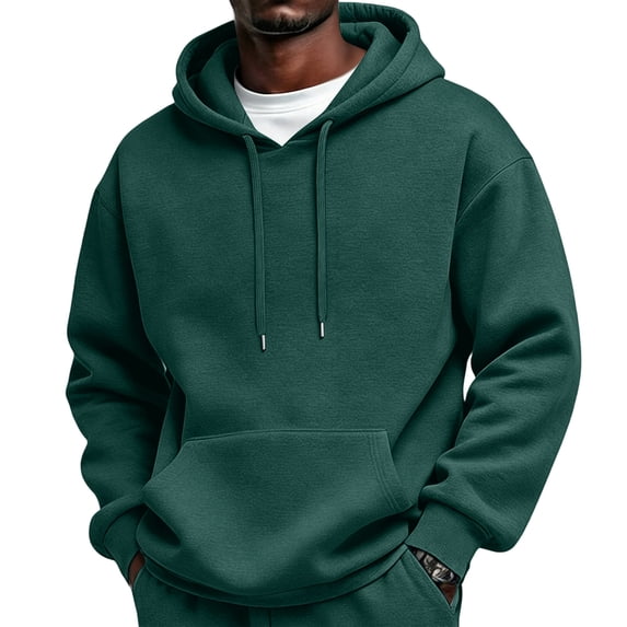 Mens Oversized Hoodies Sweatshirts | Fall Winter Hooded Collar Drawstring Pullover With Pocket for Workout Gym Dark Green S