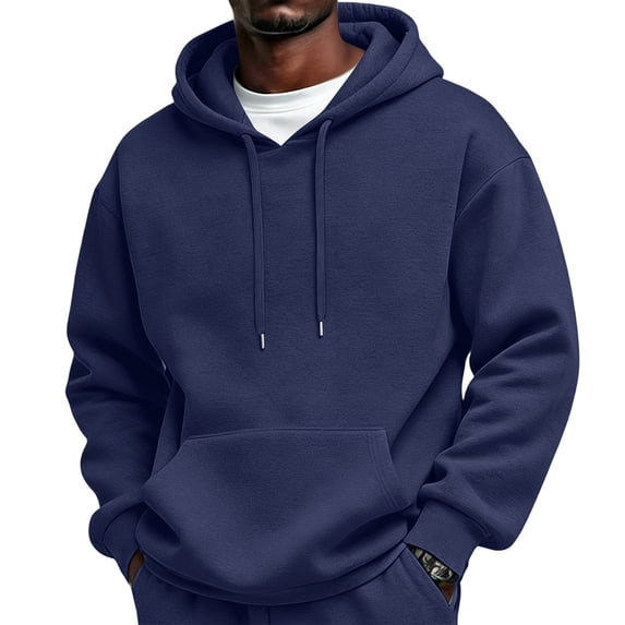 Mens Oversized Hoodies Sweatshirts | Fall Winter Hooded Collar Drawstring Pullover With Pocket for Workout Gym Navy M