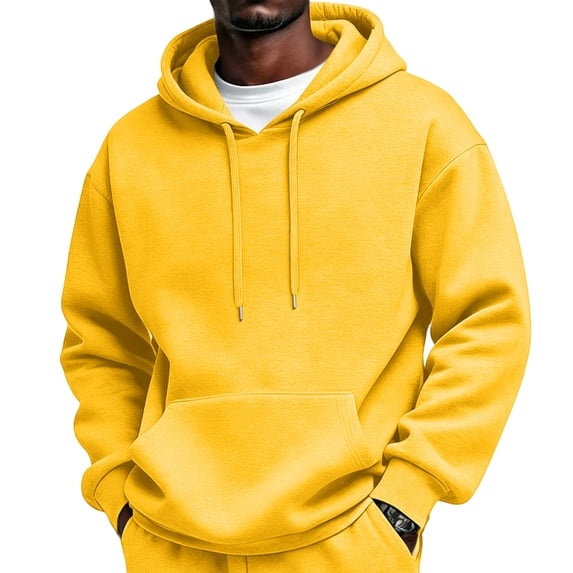 Mens Oversized Hoodies Sweatshirts | Fall Winter Hooded Collar Drawstring Pullover With Pocket for Workout Gym Yellow M