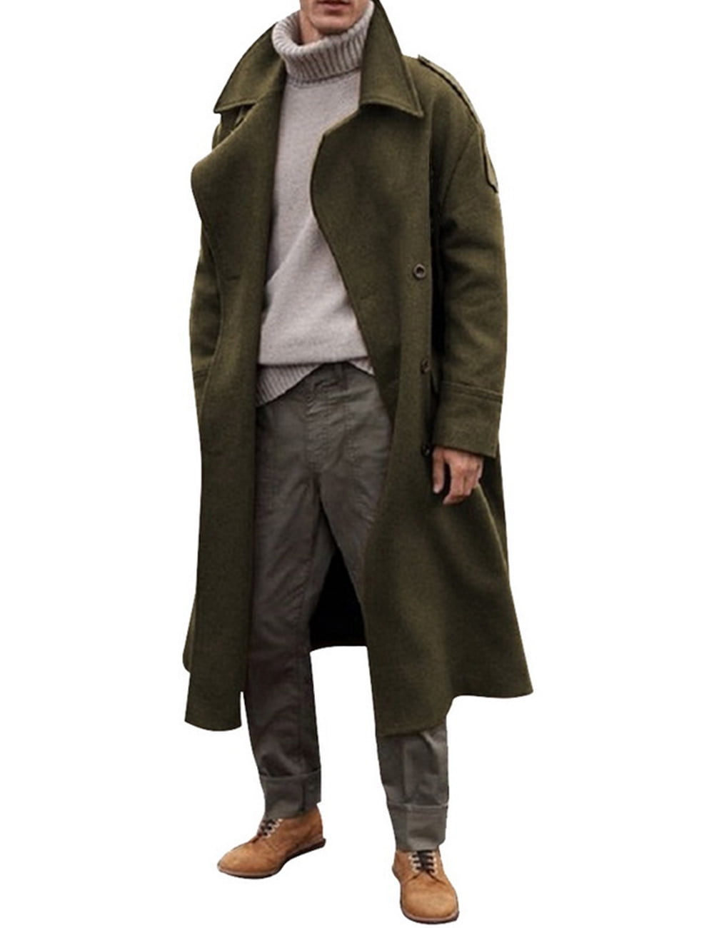 Amazon.com: Men's Double Breasted Long Trench Coat Business