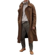 Mens Oversized Notched Long Faux Wool Blend Trench Coat Double Breasted Knee Length Lapel Winter JacketKH-XL