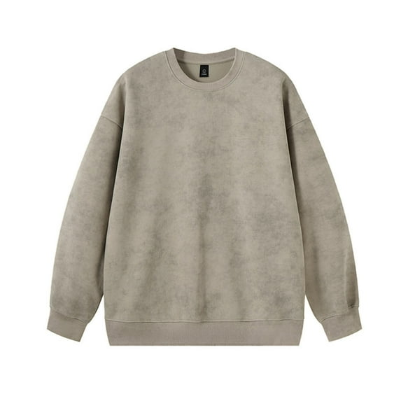 Mens Oversized Pullover Sweatshirt Casual Crew Neck Long Sleeve Cotton Loose Top Fall Fashion Tie Print Cotton Sweater (Khaki 2XL)