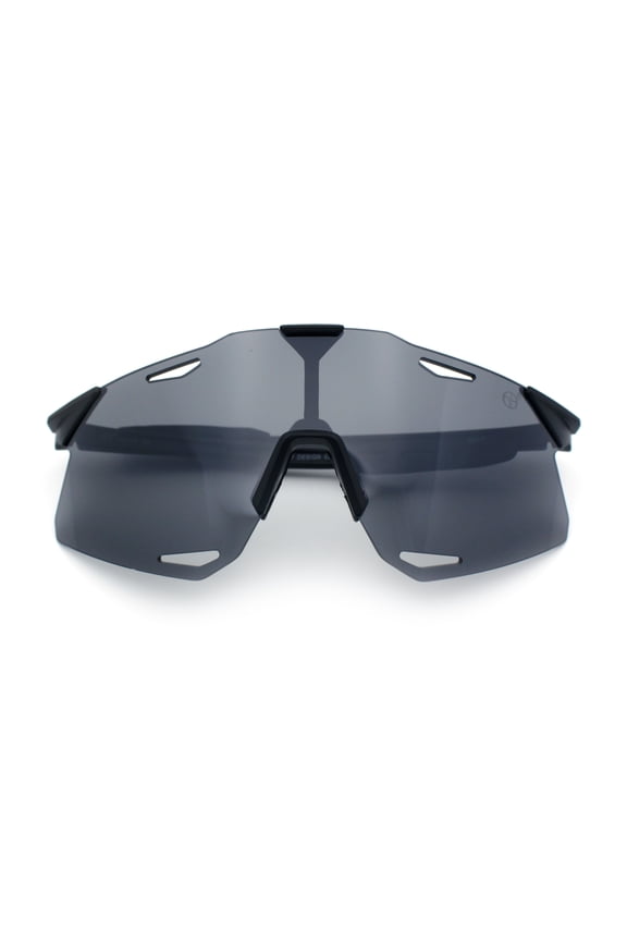 Mens Oversized Rimless Shield Wrap Sport Plastic Runners Sunglasses All Black