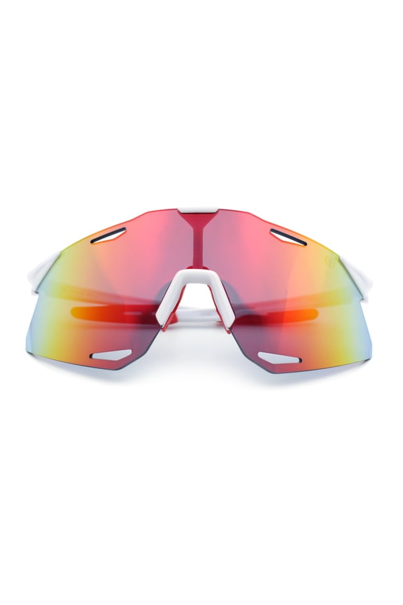 Mens Oversized Rimless Shield Wrap Sport Plastic Runners Sunglasses White - Red Mirror