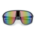 thumbnail image 1 of Mens Oversized Shield Color Mirror Sport Wrap Plastic MTB Rectangle Sunglasses Grey - Pink Rainbow Mirror, 1 of 7