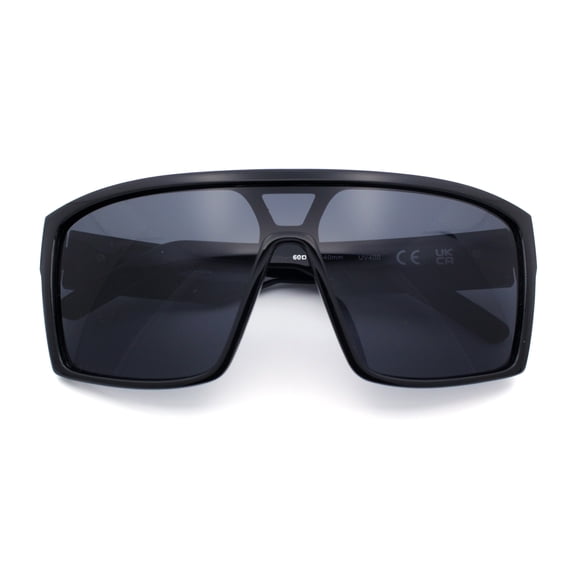 Mens Oversized Shield Curved Wrap Rectangular Plastic Sporty Sunglasses All Black