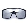 thumbnail image 1 of Mens Oversized Shield Curved Wrap Rectangular Plastic Sporty Sunglasses Black - Silver Mirror, 1 of 1