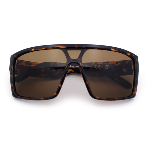 Mens Oversized Shield Curved Wrap Rectangular Plastic Sporty Sunglasses Tortoise - Brown