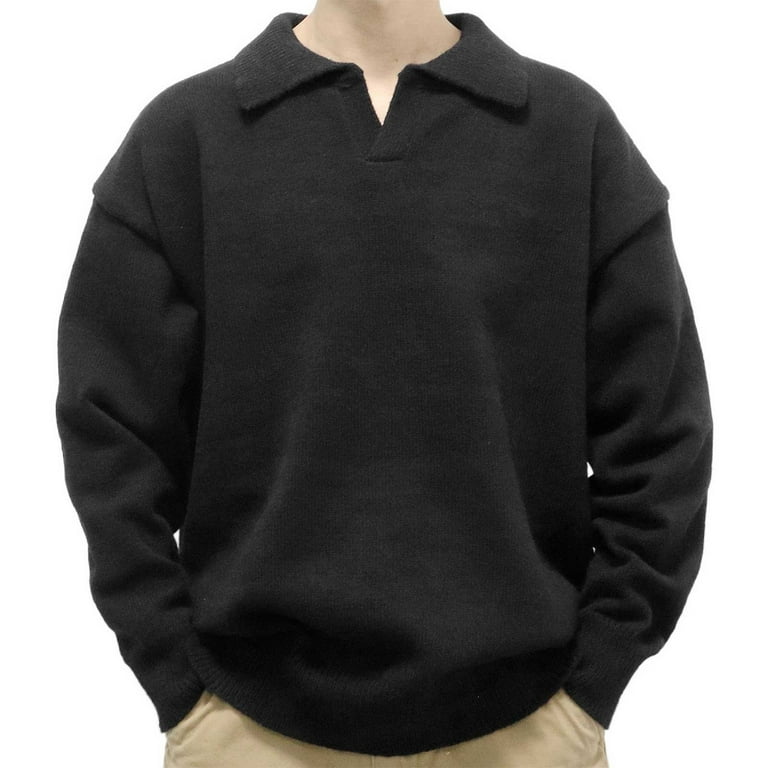 Mens Oversized Sweater Causal Solid Lapel Long Sleeve Pullover Jumper Tops Lightweight Loose Fit Soft Knitwear Walmart