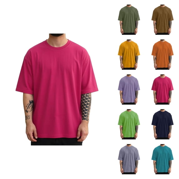 Mens Oversized T Shirt Summer Fashion Casual Solid Crew Neck Drop Shoulder Elbow Sleeve Mens T-Shirts