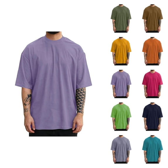 Mens Oversized T Shirt Summer Fashion Casual Solid Crew Neck Drop Shoulder Elbow Sleeve Mens T-Shirts