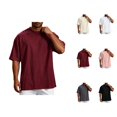 thumbnail image 1 of Mens Oversized T Shirt Summer Solid Drop Shoulder Crew Neck Elbow Sleeve T Shirts for Man Casual Tops, 1 of 6