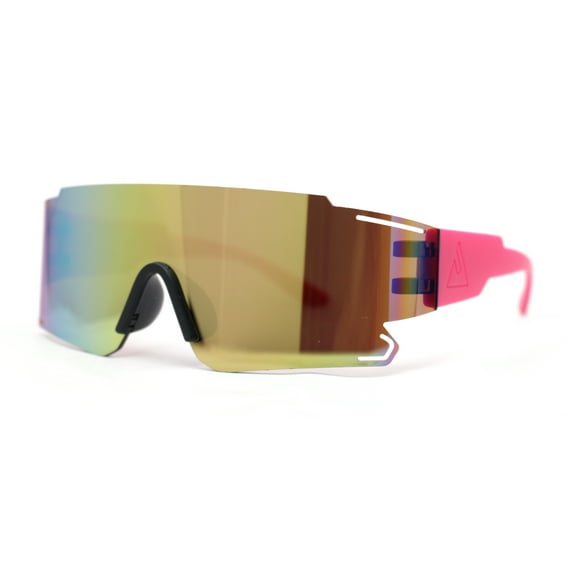 Mens Oversized Wrap Sport Color Mirror Shield Futuristic Sunglasses Pink - Pink Mirror