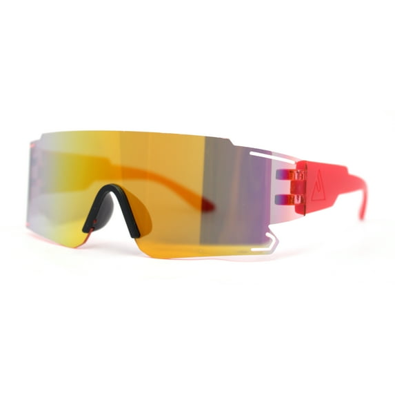 Mens Oversized Wrap Sport Color Mirror Shield Futuristic Sunglasses Red - Orange Mirror