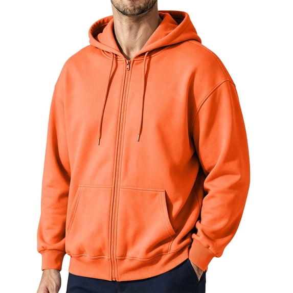 Mens Oversized Zip Up Hoodies Fleece Sweatshirts Long Sleeve Solid Jacket with Pockets