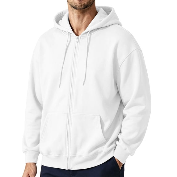 Mens Oversized Zip Up Hoodies Fleece Sweatshirts Long Sleeve Solid Jacket with Pockets