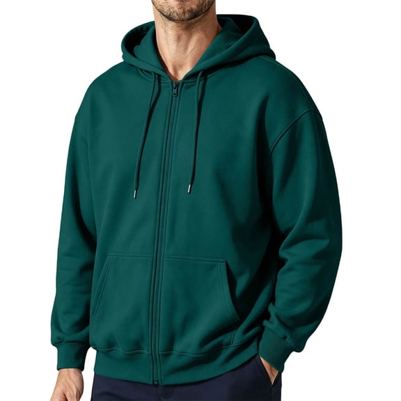 Mens Oversized Zip Up Hoodies Fleece Sweatshirts Long Sleeve Solid Jacket with Pockets