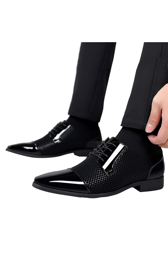 Mens Oxford Plain Toe Dress Shoes Comfortable PU Leather Block Heeled Business Work Shoes