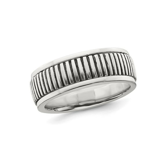 Gem & Harmony Mens Oxidized Patterned Sterling Silver Ring (8mm) for Men