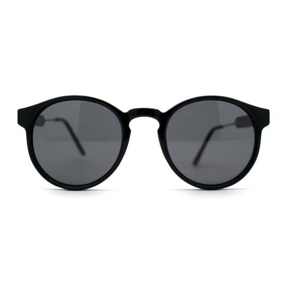 Mens P3 Iconic Keyhole Round Thin Plastic Sunglasses Black Silver Black
