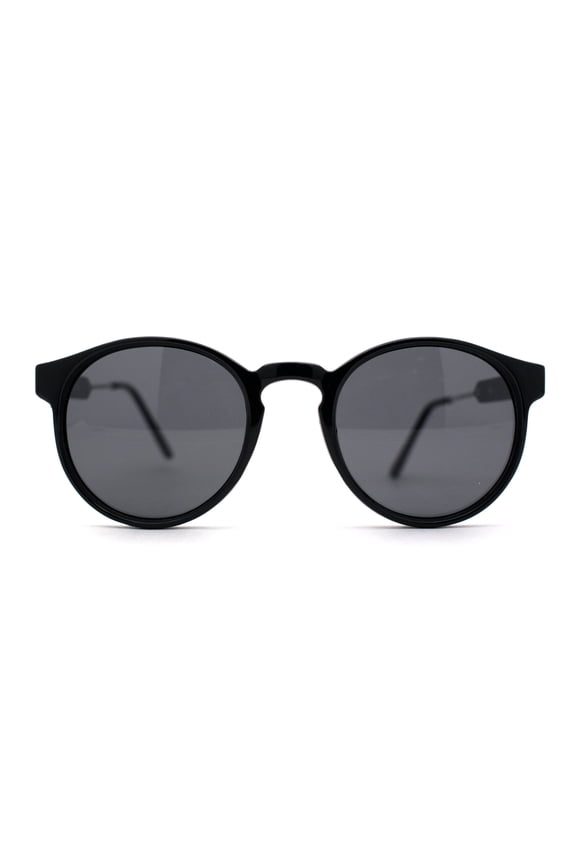 Mens P3 Iconic Keyhole Round Thin Plastic Sunglasses Black Silver Black