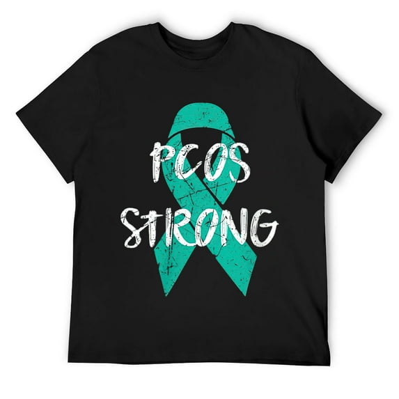 Mens PCOS design for Awareness and Support- PCOS Strong Round Neck T-Shirt Black