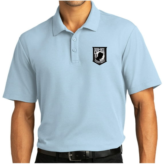 Mens POW MIA Patch Moisture-Wicking Short Sleeve Polo Shirt, Extra-Small Cloud Blue