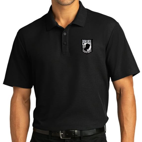 Mens POW MIA Patch Moisture-Wicking Short Sleeve Polo Shirt, Extra-Small Deep Black