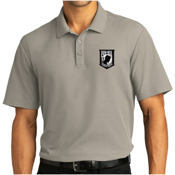 Mens POW MIA Patch Moisture-Wicking Short Sleeve Polo Shirt, Extra-Small Gusty Gray