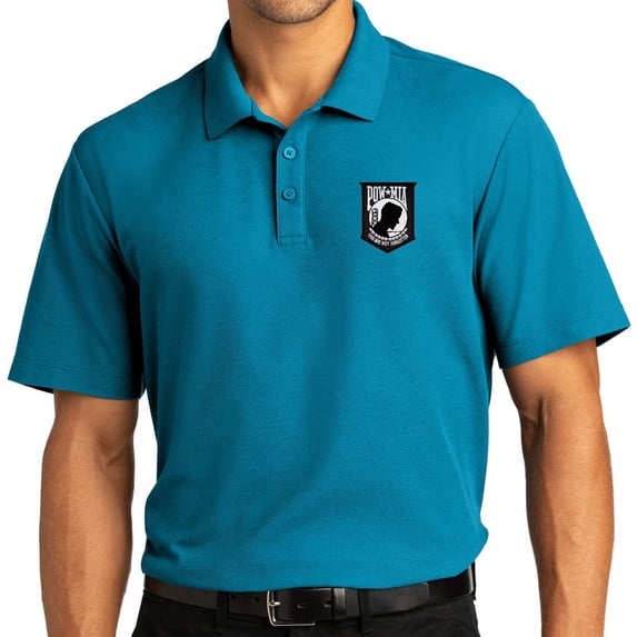 Mens POW MIA Patch Moisture-Wicking Short Sleeve Polo Shirt, Medium Parcel Blue