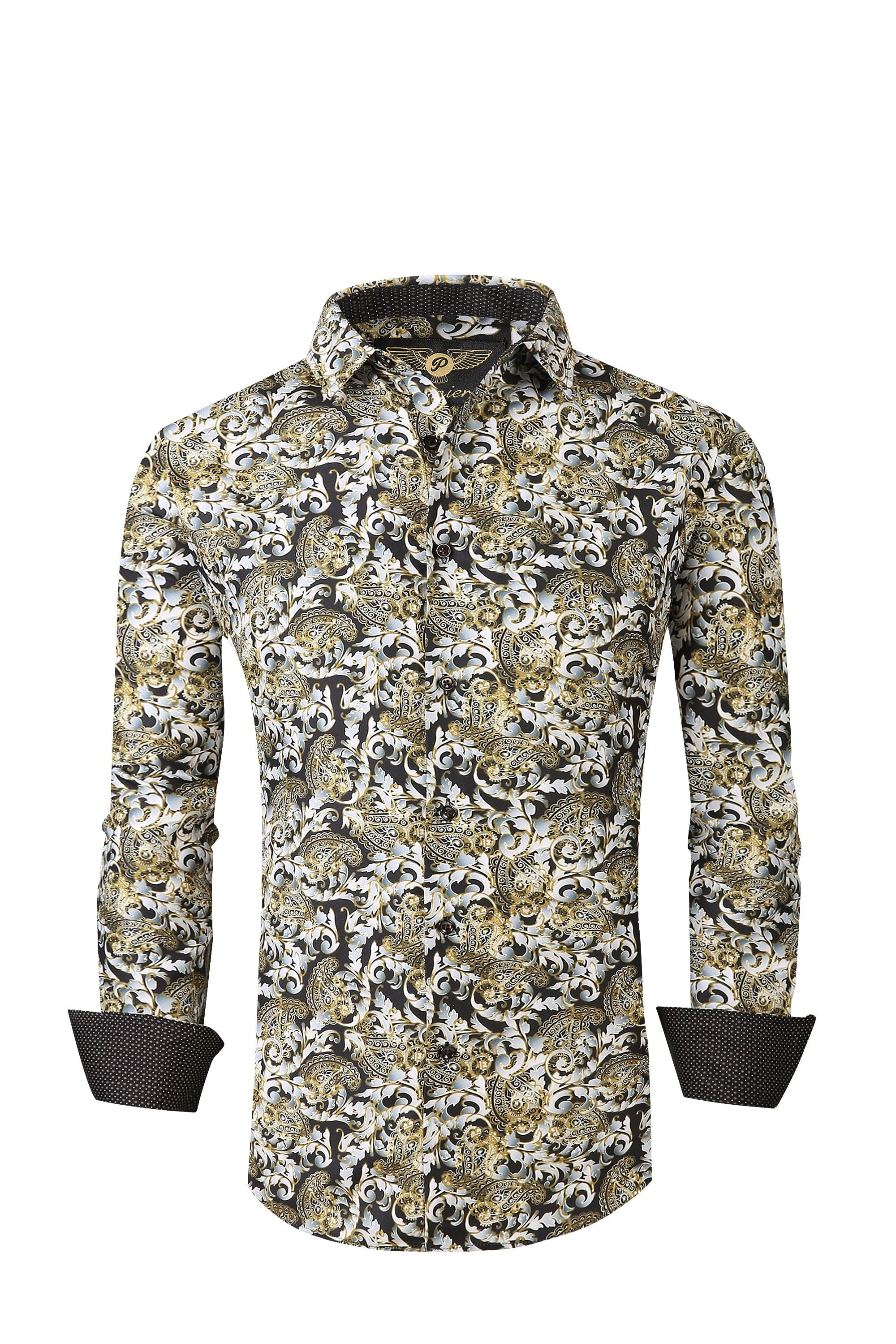 black versace dress with gold safety pins Aurewheat-Wheatfield Cream Plain-Solid Formal Premium Cotton Shirt For Men main image 1
