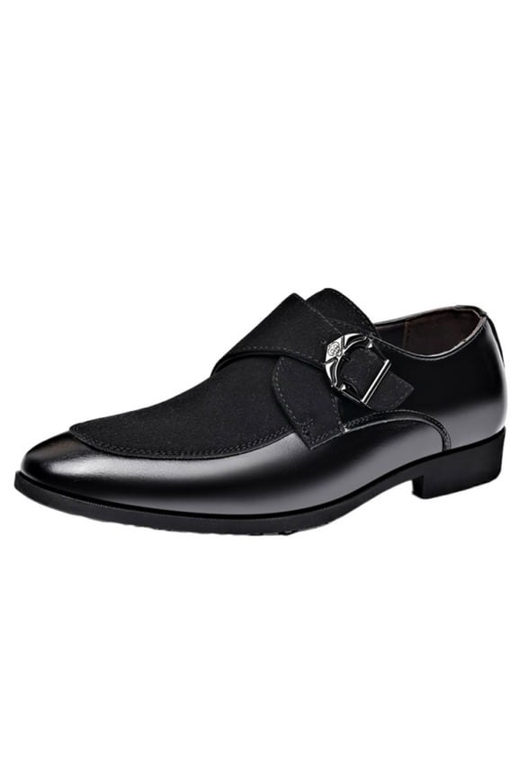 Mens PU Leather Monk Strap Slip-On Formal Loafer Square Toe Classic Casual Shoes Men's Fashion Strap Suede Dress Tuxedo Shoe Business Formal Suit Leather Buckle Slip-on Loafers for Men