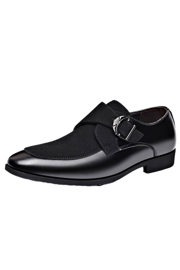 Mens PU Leather Monk Strap Slip-On Formal Loafer Square Toe Classic Casual Shoes Men's Fashion Strap Suede Dress Tuxedo Shoe Business Formal Suit Leather Buckle Slip-on Loafers for Men