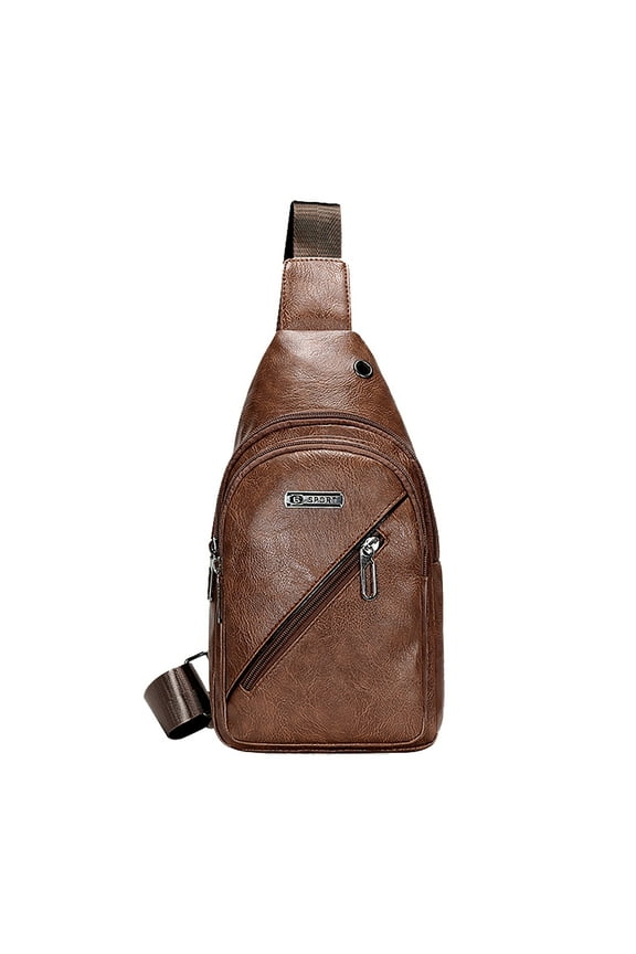Mens PU Leather Sling Bags Casual Chest Bag Waterproof Shoulder Crossbody Bags for Travel Outdoor Camping