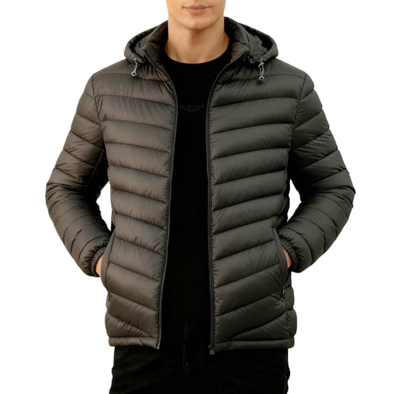 Mens Packable Down Jacket Detachable Hood Lightweight Water Resistant Insulated Warm Puffer Coat Lightweight Puffer Jacket Hooded Winter Coat