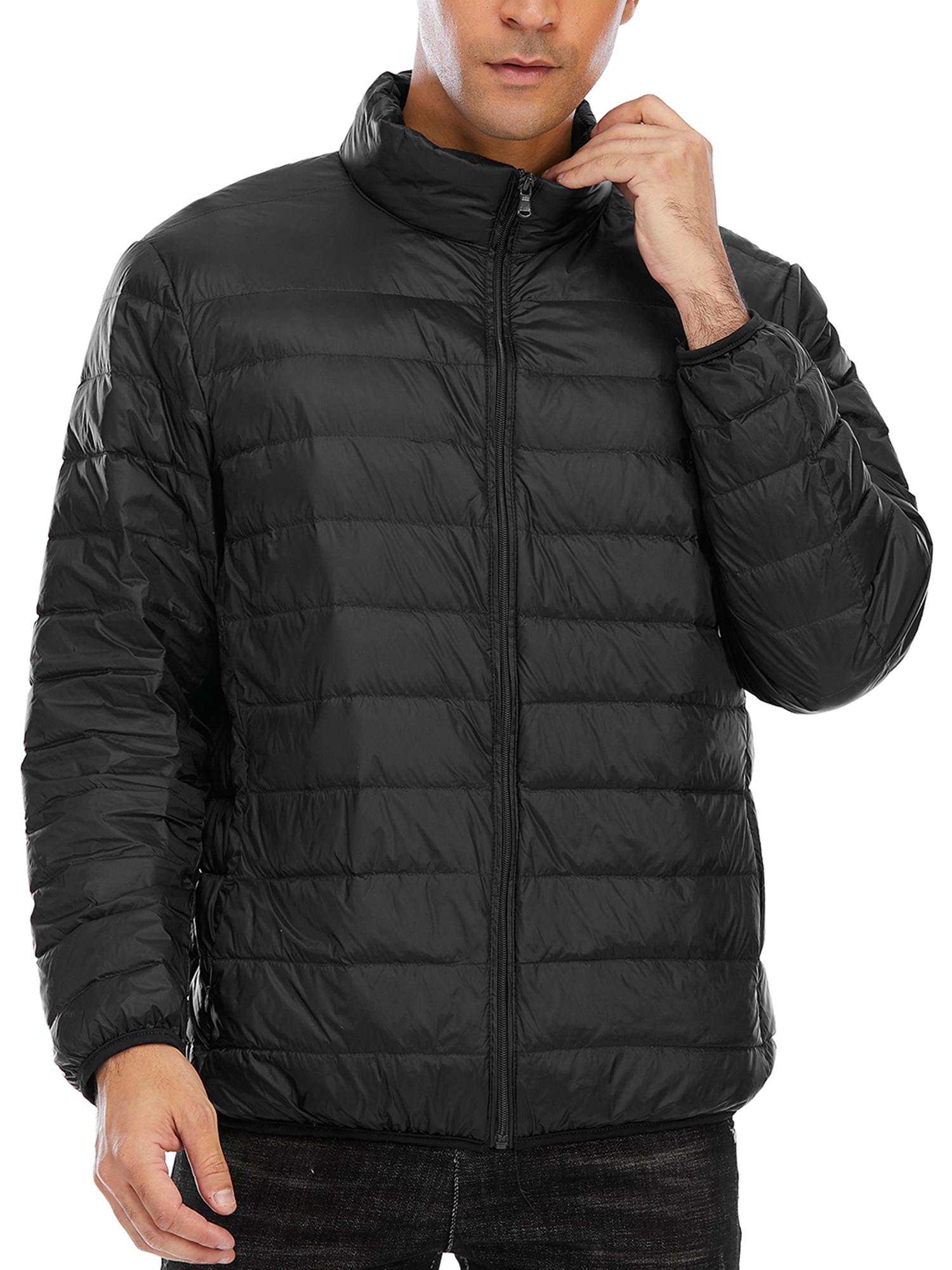 Mens Packable Down Puffer Jacket Lightweight, Water-Resistent Zipper Jackets Windproof Winter Insulation Puffer Coat Outdoor,Black S-2XL - image 1 of 8