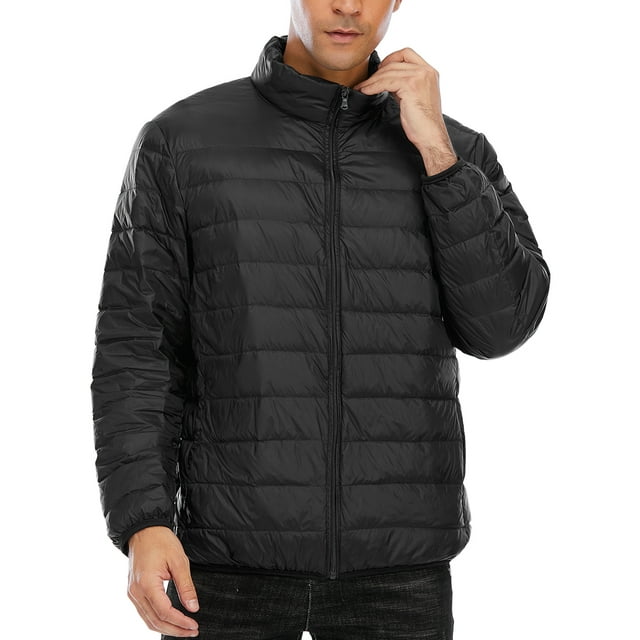 Mens Packable Down Puffer Jacket Lightweight, Water-Resistent Zipper Jackets Windproof Winter Insulation Puffer Coat Outdoor,Black S-2XL