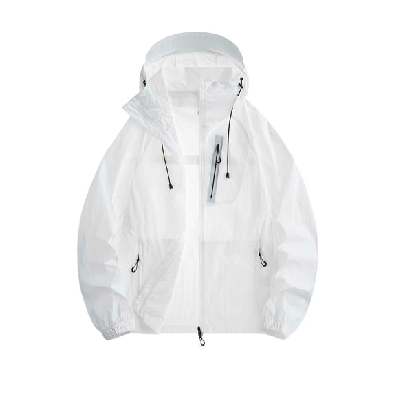 Mens Packable Lightweight Sun Protection Jacket Long Sleeve Windbreaker Nylon Full-Zip Hooded Vented Raglan Sleeve Zip Pockets for Running