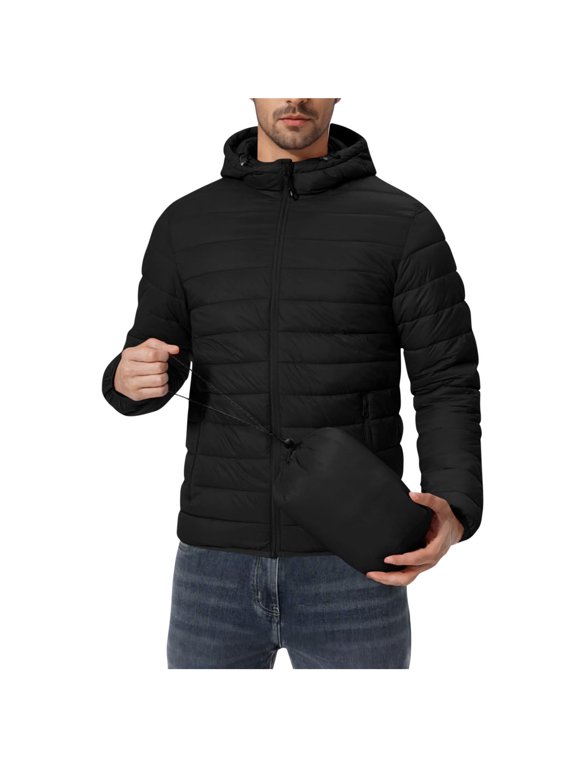 Mens Packable Puffer Jacket Lightweight Insulated Thermal Puffy Winter Jackets Winter Coat Windproof Zipper Down Jacket Running Travel Ski Coats with Pockets